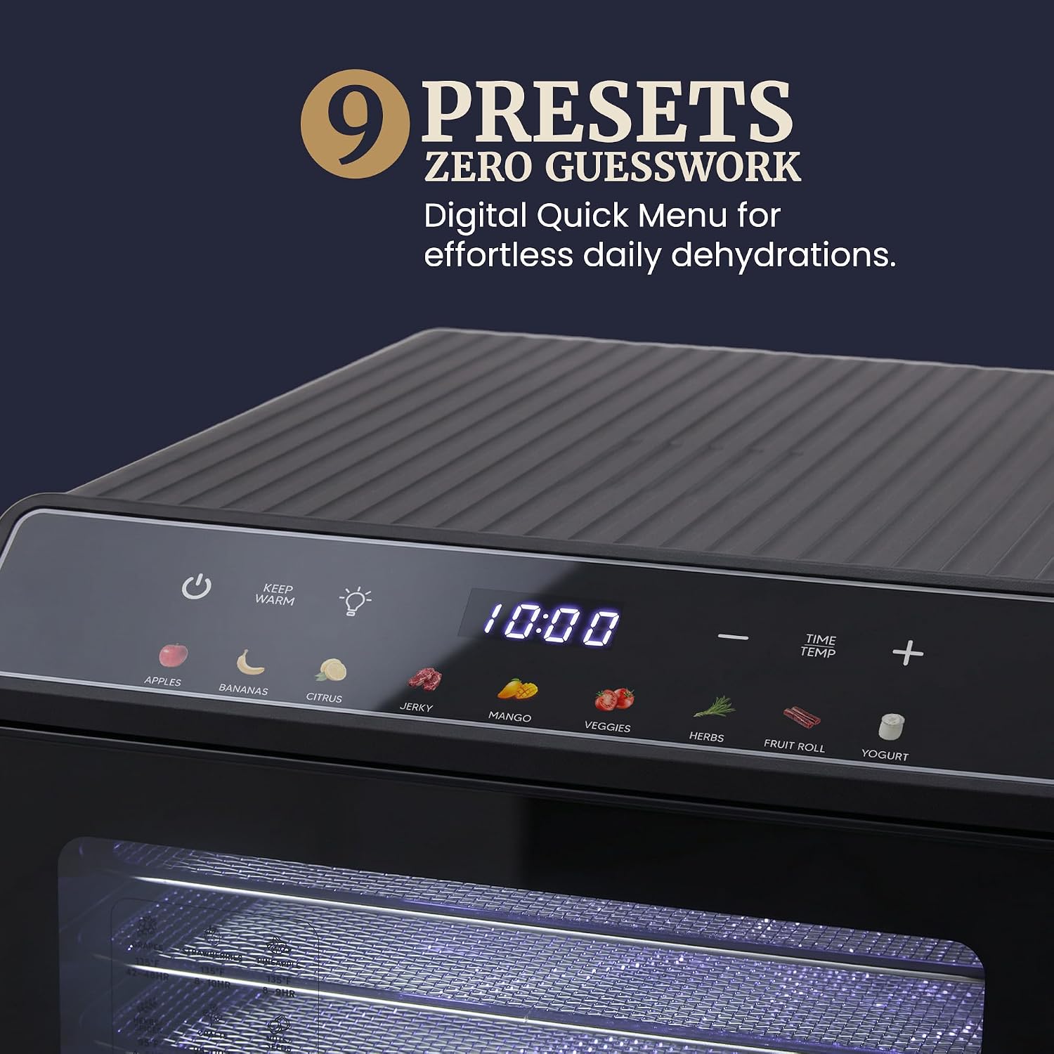 Elite Gourmet 10-Tray Food Dehydrator Machine, Digital Temp & Timer (95–167°F), Stainless Steel Trays, Jerky Maker, Fruit & Herb Dryer, Yogurt Maker, 48 Hour Timer, Mesh & Fruit Roll Trays, Black