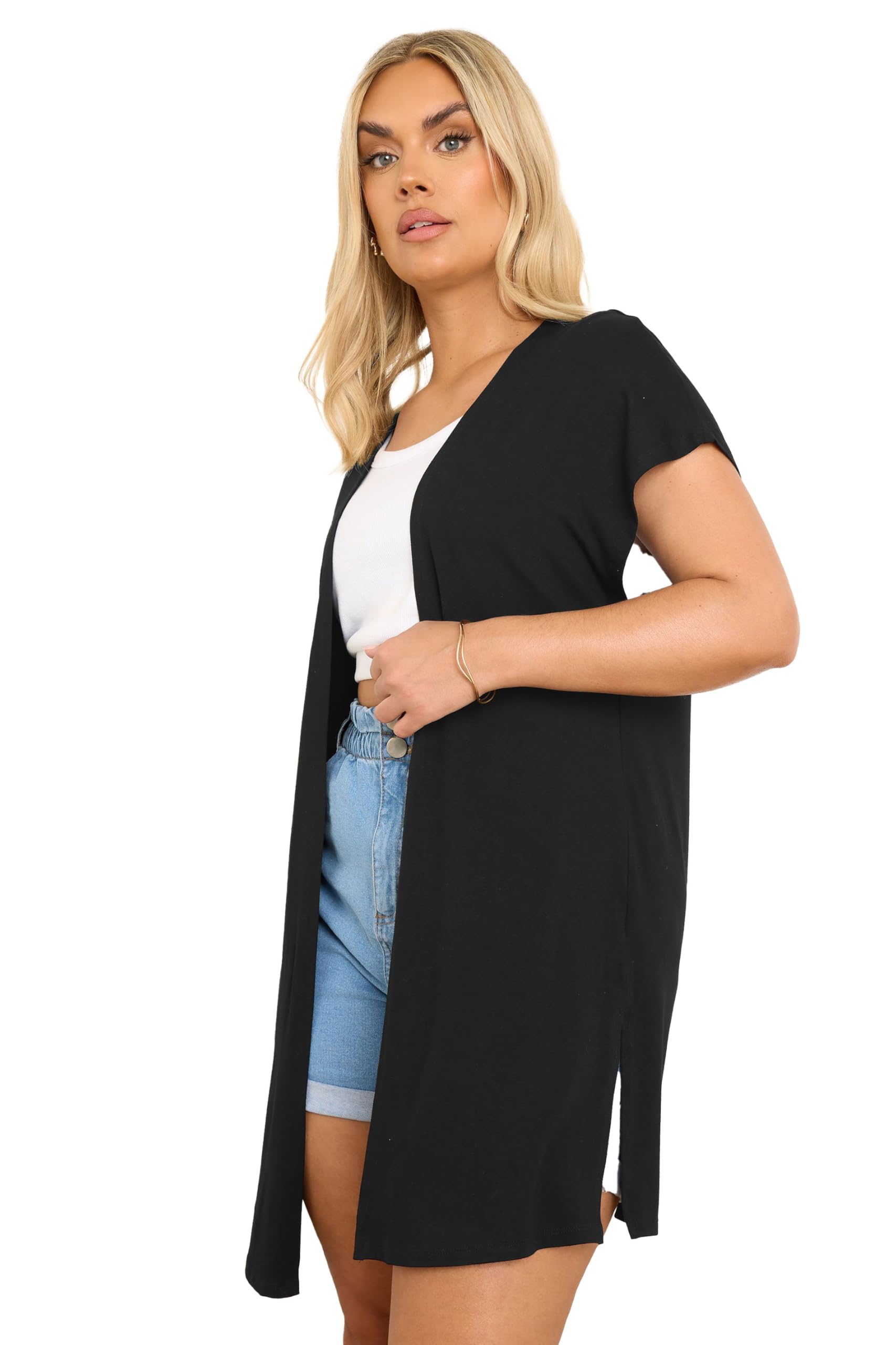 Yours Curve Grown-On Sleeve Jersey Cardigan - Women's - Plus Size Curve