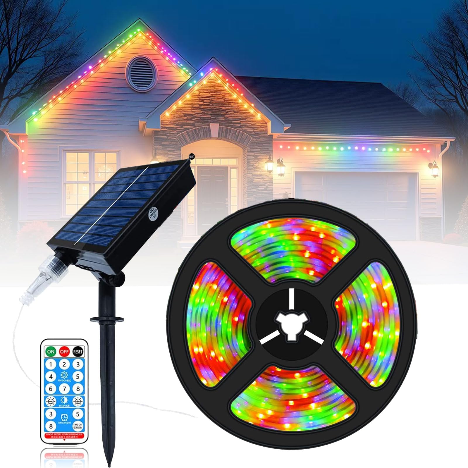 Solar LED Strip Lights Outdoor, 32.8ft 560 LEDs Solar Powered Color Changing LED Strip with 8 Lighting Modes IP67 Waterproof Decorative Rope Lights for Yard Trees Pool