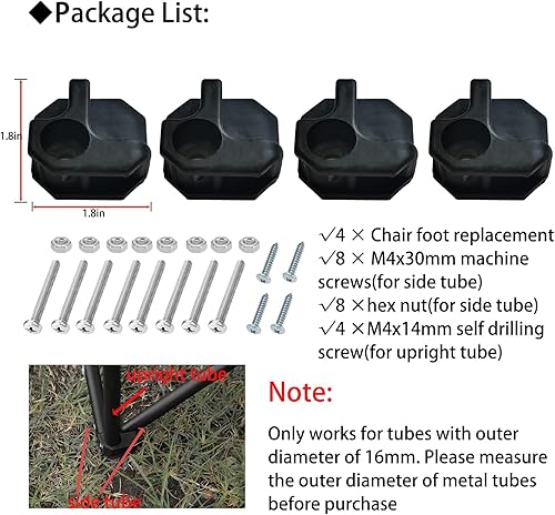 Miniatura 2 de Paquete de 4 patas de repuesto para silla de campamento, patas de reparación resistentes para taburete de silla plegable, pieza de accesorios para
