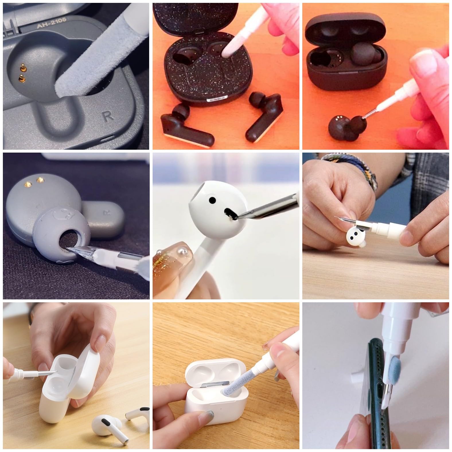 Kit Nettoyage pour Écouteurs sans Fil, Stylo-Brosse Nettoyage pour AirPods Samsung