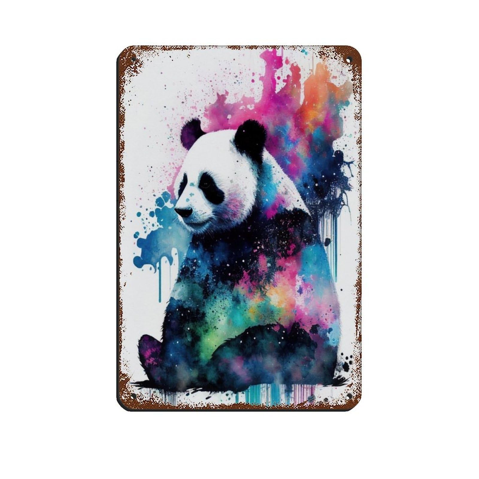 Watercolour Panda Portrait Poster Tin Sign Vintage Metal Pub Club Cafe Bar Home Wall Art Decoration Poster Retro 8x12inch(20x30cm)