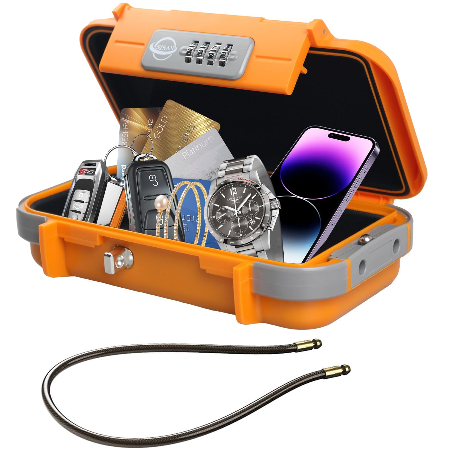 SISAV Portable Safe Box,Combination Safe with Removable Cable,Set Your Own Combination,For Travel,Family and Outdoor Camping Activities Orange