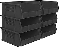 Akro-Mils 30235 AkroBins Stackable Plastic Storage Bins 11x11x5" Black 6-Pack - Garage Pantry Craft Organizer