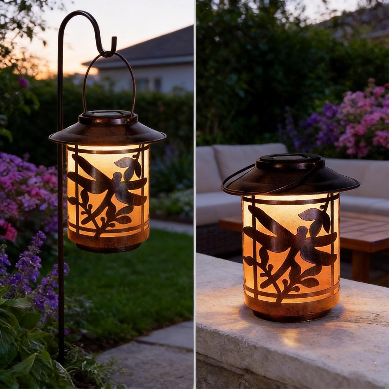 pearlstar Outdoor Solar Lanterns Waterproof Dragonfly Gifts for Mom Women Metal Solar Lantern for Garden Patio Courtyard Tabletop Outdoor Decor (1 Pack)