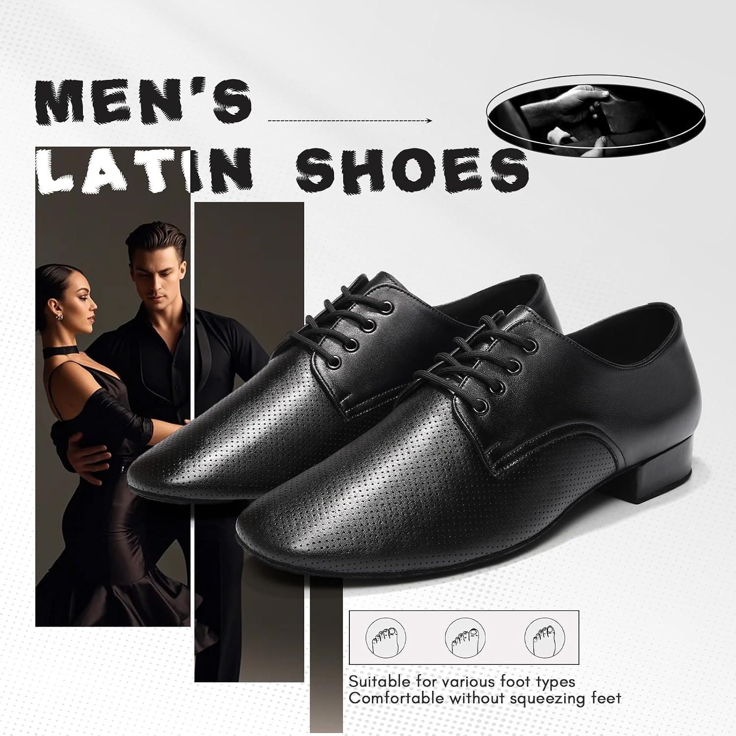 Men Ballroom Dance Shoes Lace up Low Heel Practice Waltz Modern Latin Salsa Dancing Shoes, Model LHD405-YG-2.5cm Heel