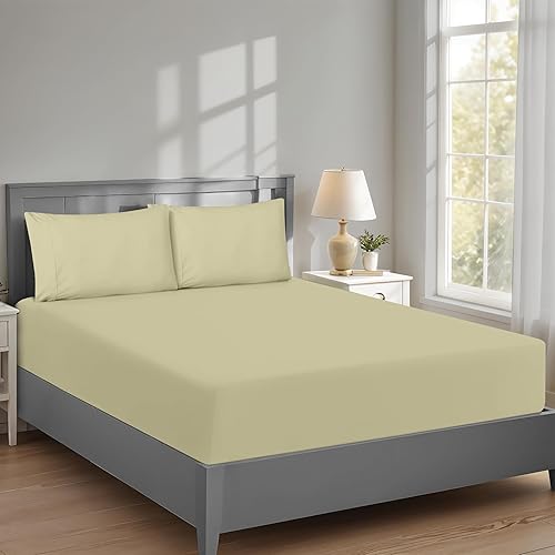 Miniatura 2 de RUVANTI Sábana bajera ajustable 100% algodón tamaño matrimonial  Sábana bajera de percal refrescante crujiente  transpirable y duradera  Bolsillo