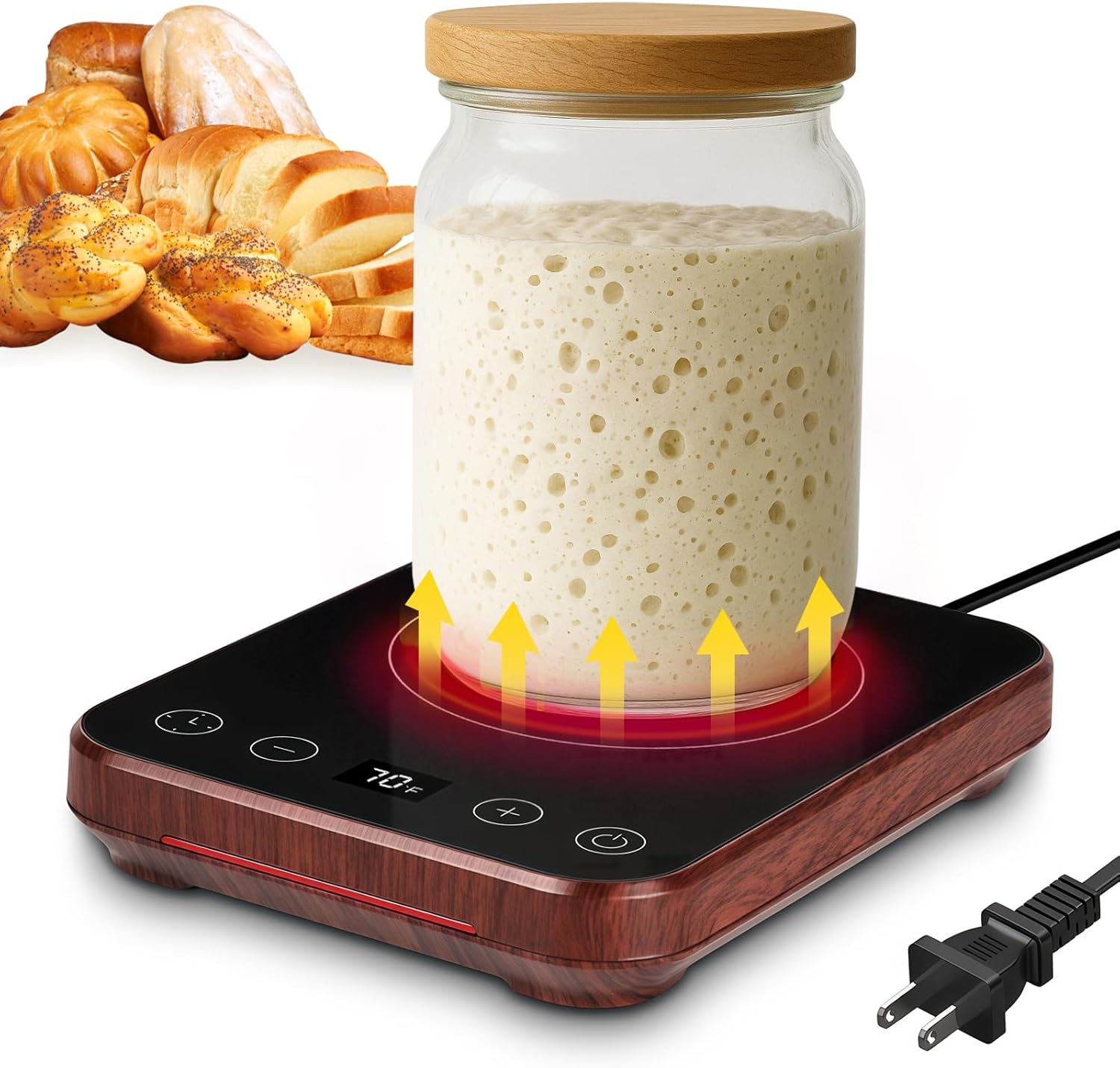 Sourdough Starter Warmer, MAXVINI Upgrade Sourdough Warming Mat with Precision Temperature Control (70-100°F) Auto-Warming Sensor, 0-12H Timer & Auto On/Off, for Home Bakers & Beginners - Wood Grain