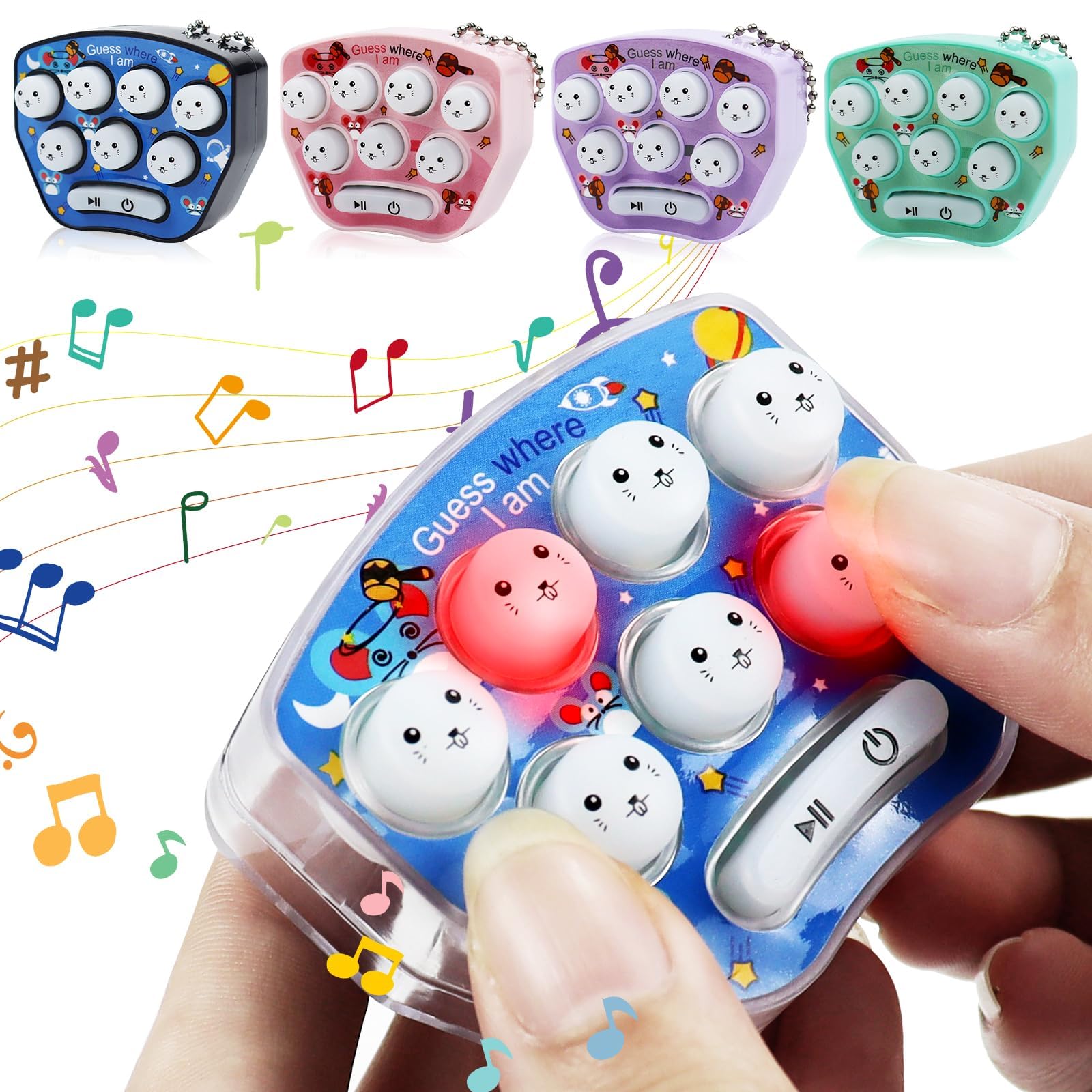 5 Pce Light Up Pop Pro Game, Quick Push Game Console Fidget Toys, Whack a Mole Puzzle Game Machine, Multiple Game Modes Toddler Toys for 3+ Years, Black, Purple,Pink, Green, Transparent