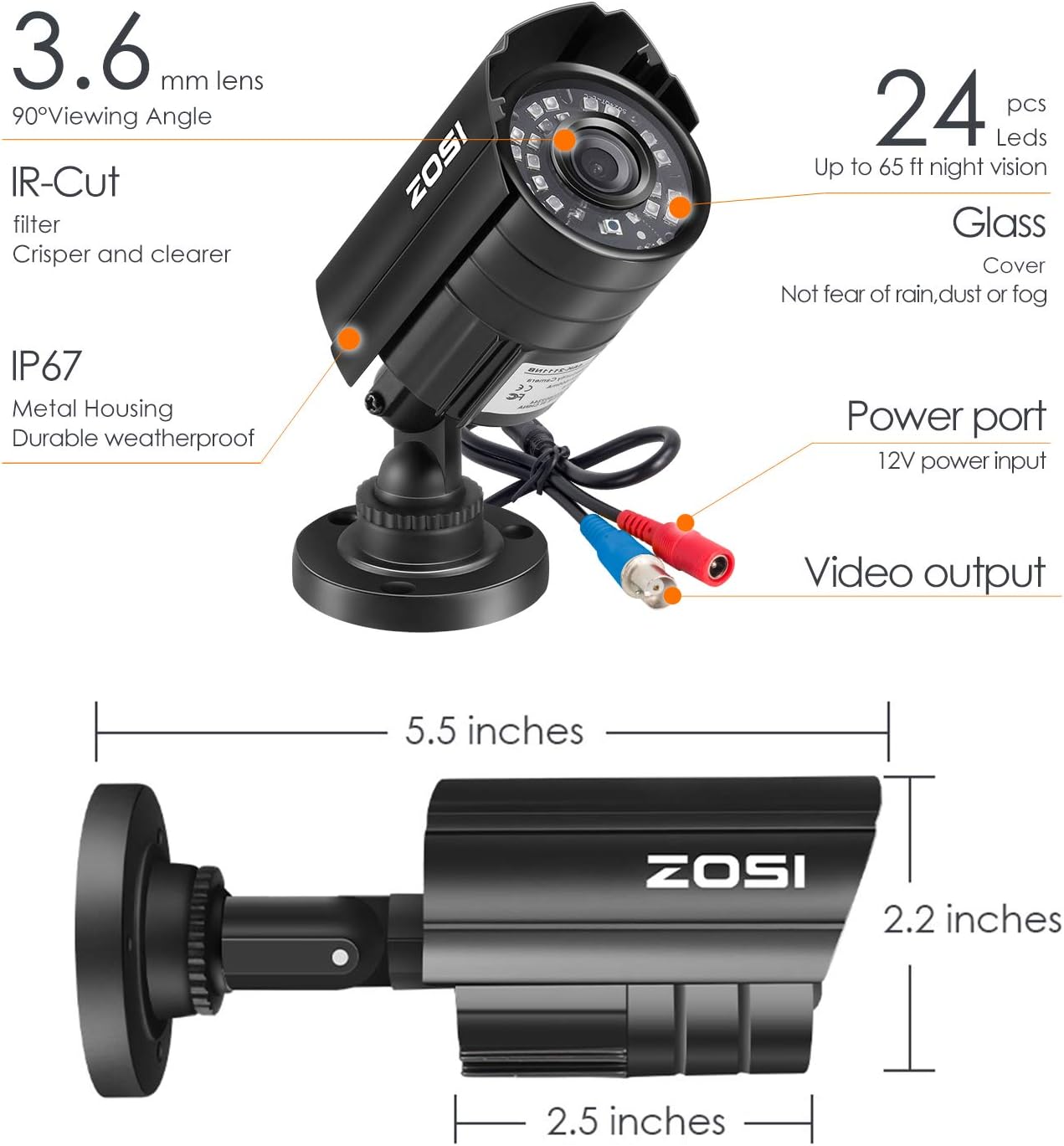 ZOSI 1080P HD TVI Security Camera for Home Office Surveillance CCTV
