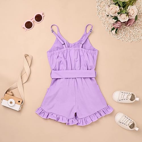 Vista 3 de Ropa para niña pequeña, con correa ajustable, sin mangas, de una pieza, con volantes, para verano, con bolsillo, de 6 meses a 5T