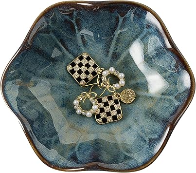 Mecaikru Ceramic Ring Dish, 4 in Jewelry Tray with Kiln Glaze Catchall Bowl | Mixed silhouettes give each color its own look while keeping earrings, necklaces, bracelets and keys easy to see and reach.