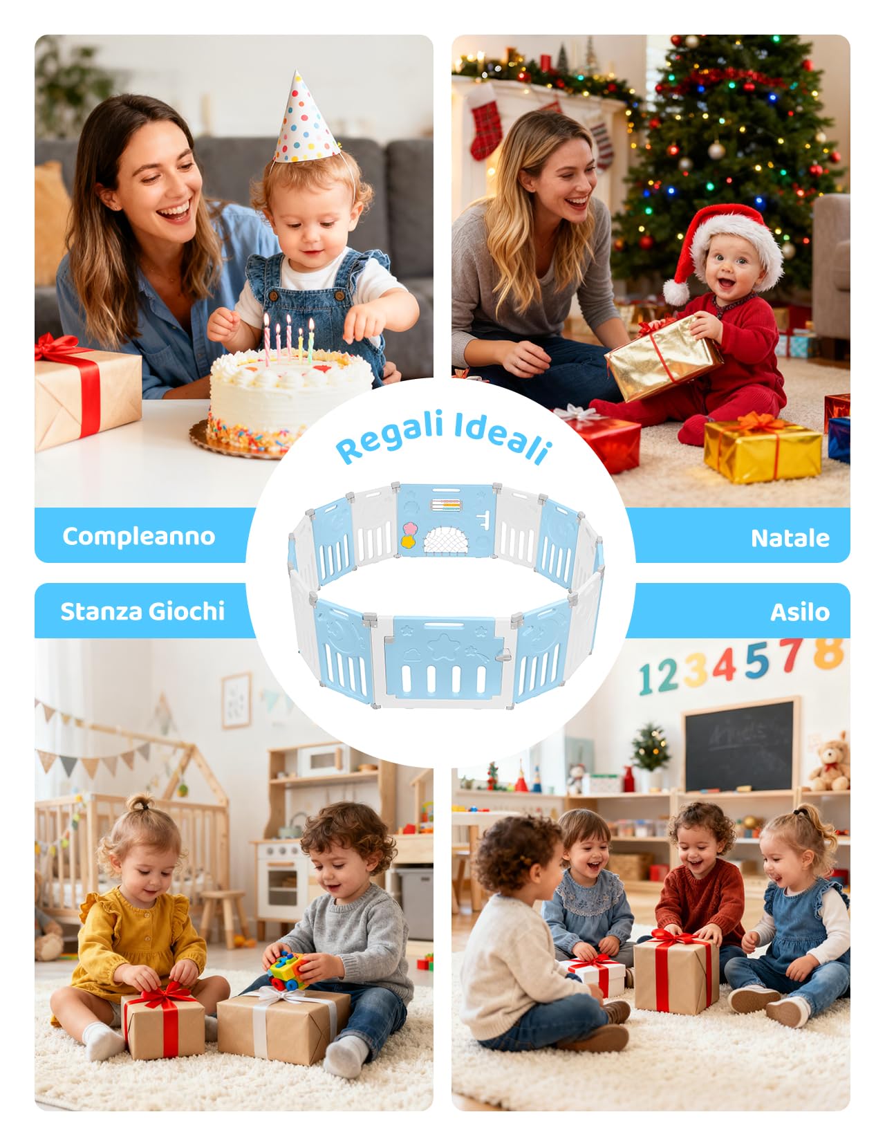 Dripex Box Bambini 150×150 cm, Recinto per Bambini Pieghevole, Box Neonato in Forma Adattabile, Recinto Neonato in Plastica, Blu