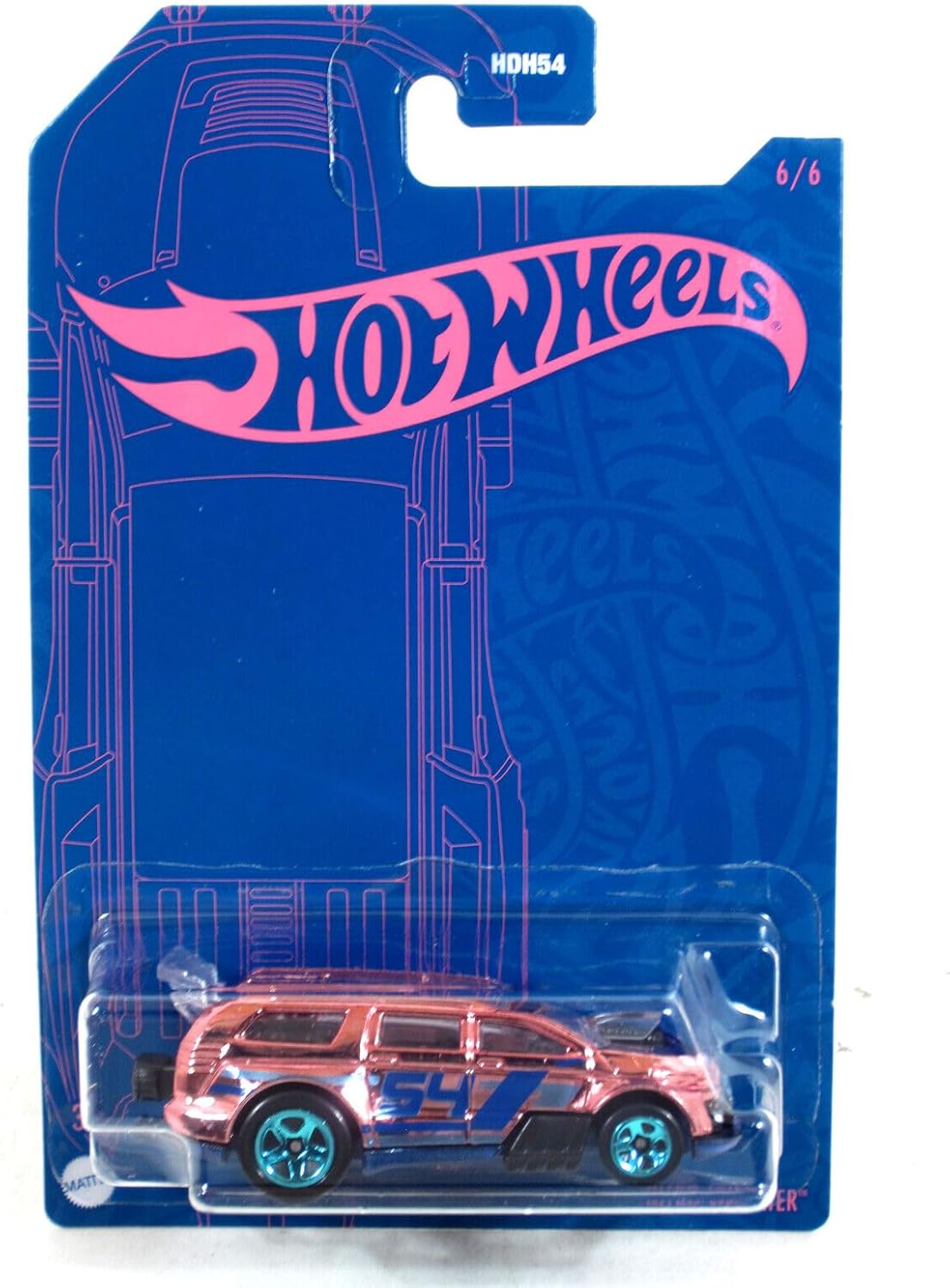 Hot Wheels 2022 Wave 2 Blue & Pink 54th Anniversary 6‑Car Die‑Cast Set with Chase Vehicle, 1:64 Scale, Ages 3+ (Pack of 6)