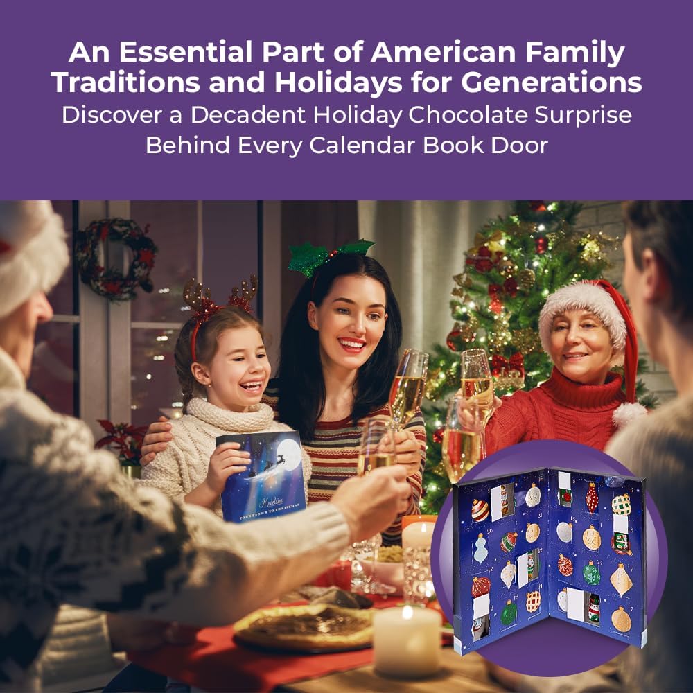 Madelaine Chocolate Solid Premium Milk Chocolate 2025 Advent Calendar Book - 24 Assorted Premium Milk Holiday-Themed Treats