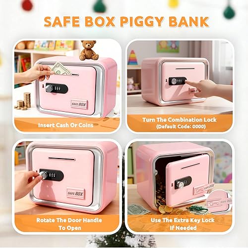 Vista 9 de Lefree Piggy Banks for Kids, Money Safe Box Toys for Boys, Adults Mini Safe Box with Secure Password, Coin Bank for Children Best Birthday Cash Coin