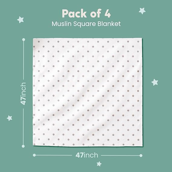 CuddleBug Muslin Baby Swaddle Blankets for Boys and Girls 0 to 3 Months Size Large 4 Feet x 4 Feet Muslin Cotton Baby Blankets - 4 Pack (Safari Friends)