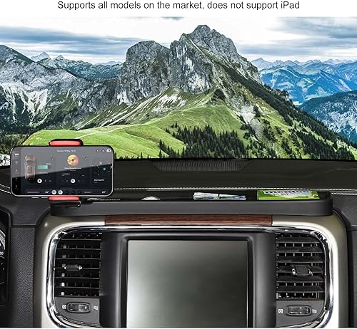 Miniatura 6 de RT-TCZ Soporte de montaje para tablero de teléfono celular con caja de almacenamiento, soporte de consola central, accesorios interiores para Dodge