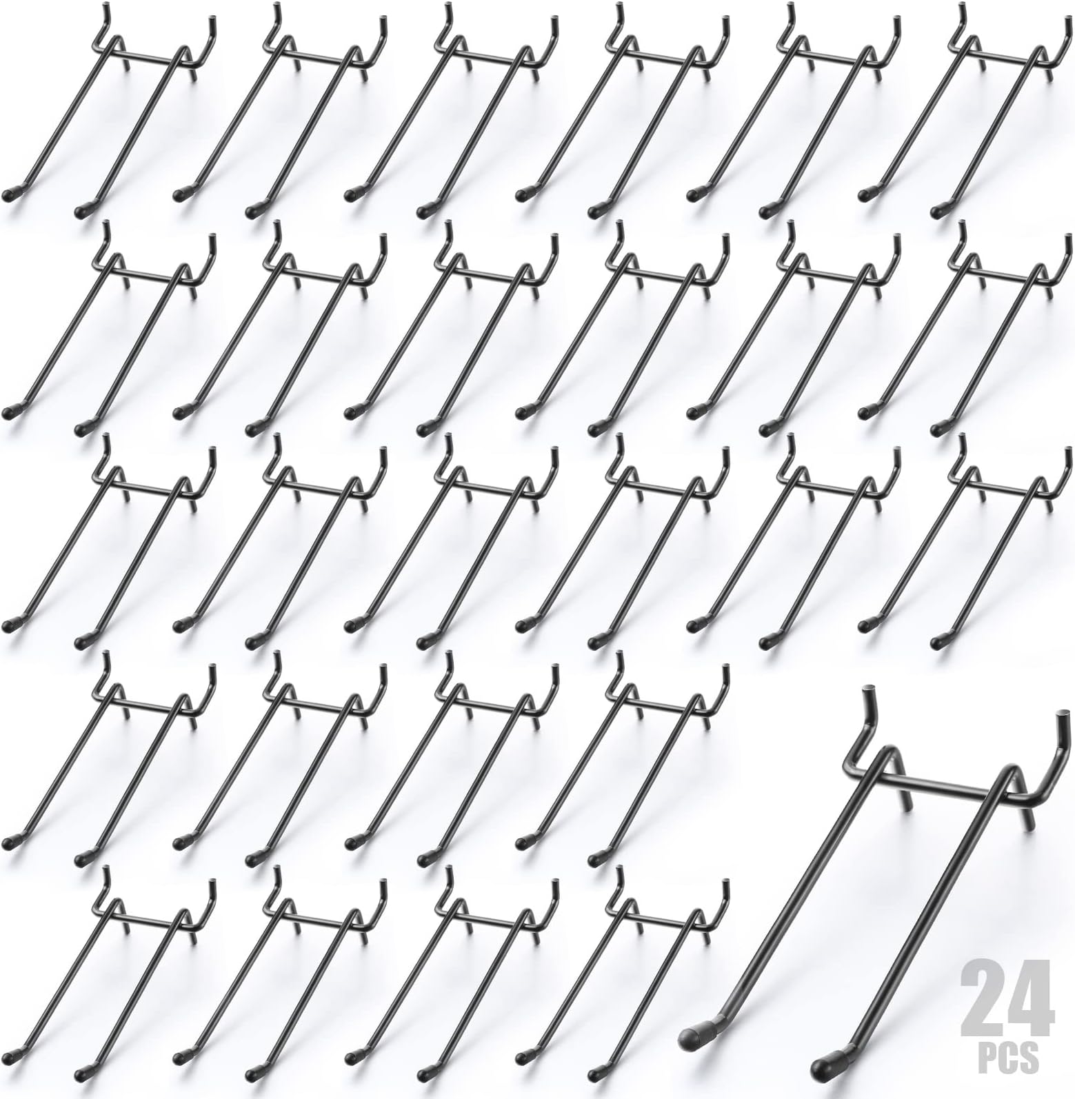 Coume Pegboard Double Arm Peg Straight Hook Garage Storage Wall Organizer Pegboard Hooks Peg Board Tool Utility Hooks Peg Board Hooks Fit 1/4 Inch Peg Board Shelf Accessories (Black, 24 Pieces)