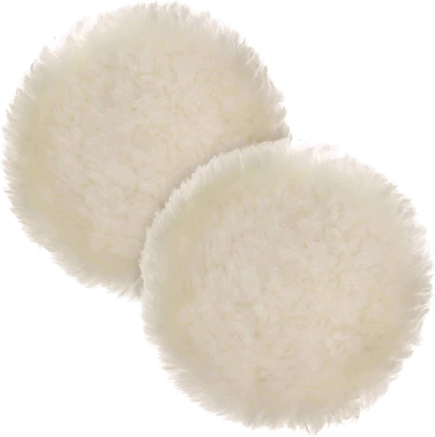 TCP Global Premium 8 Inch Wool Buffing Pads (2 Pack) - 100% Natural Wool Buffer Pads, Polishing Pad for Car Detailing - 1 Inch Thick Pile, Hook and Loop Buffing Pad for Orbital Buffer