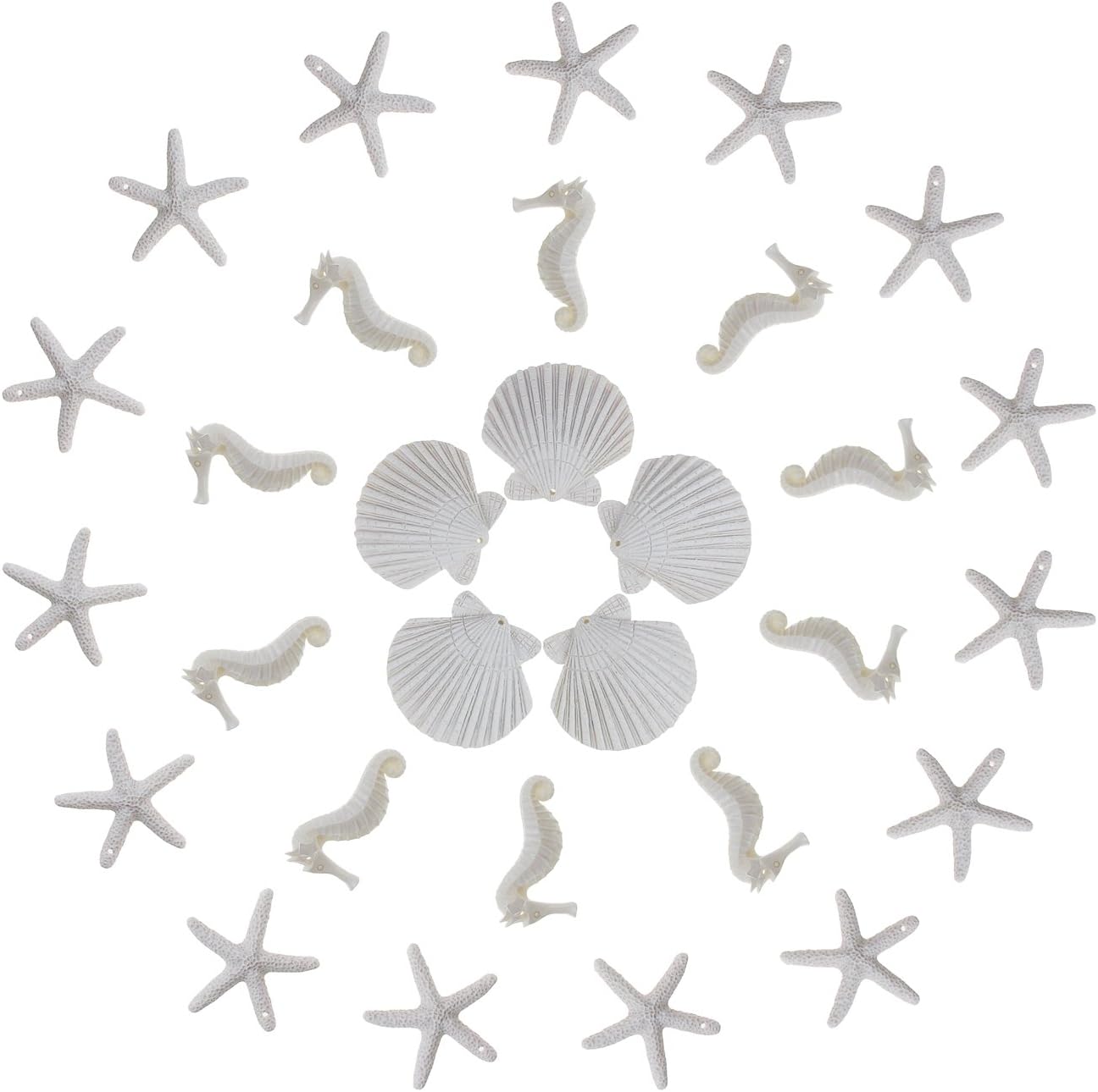 Goodma 30 Pieces Resin Pencil Finger White Starfish Seahorse Seashells Assorted with Pre-Drilled Hole for Crafts Home Wedding Decor