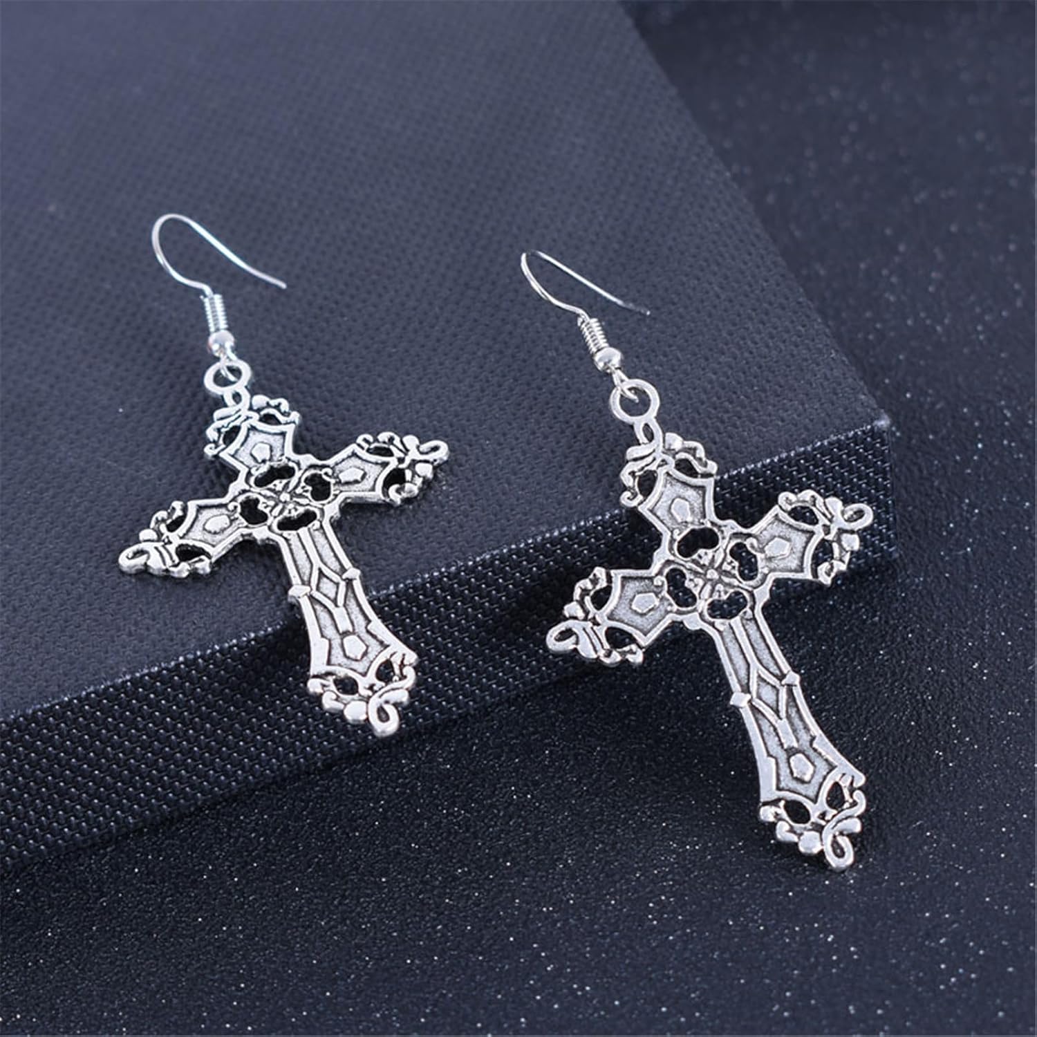 Gothic Cross Earrings for Women Personalized Big Gold Silver Vintage Punk Cool Goth Grunge Cross Dangle Drop Halloween Earrings, Christmas New Year Jewelry Gift for Women (Silver) - Image 5