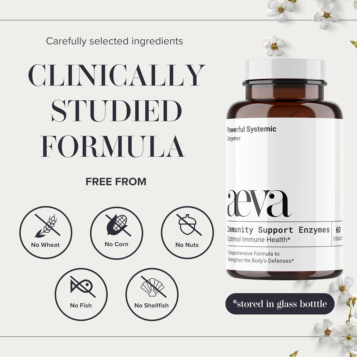 AEVA Immunity Support Enzymes – Functional Wellness Formula with Serrapeptase, Lysozyme, and Lactoferrin – Supports Immune Balance, Resilience & Recovery – Made in California