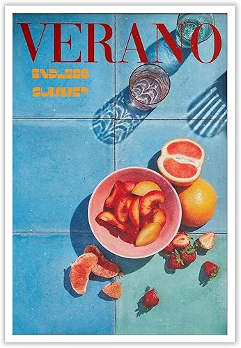 Verano Endless Summer Posters Retro 70s Travel Food and Fruit Lienzo Arte de pared Fresa Toronja Melocotón Impresiones Pintura para el Hogar