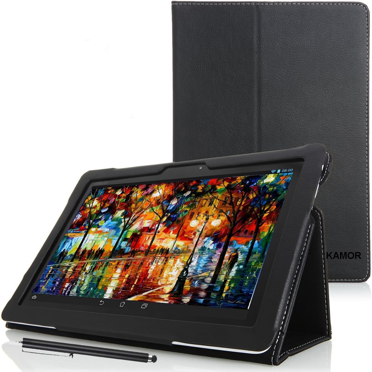Kamor® Asus Memo Pad 10 ME102A case Cover with Stylus&Stylus holder, Automatic Sleep/Wake Function, Built-in 2-view angle stand for asus memo pad 10 me102a Tablet- Black