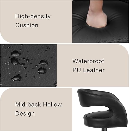 Miniatura 4 de VECELO Juego de 2 taburetes de bar ajustables giratorios modernos de piel sintética, taburetes de barra con respaldo y brazos, para cocina, bar