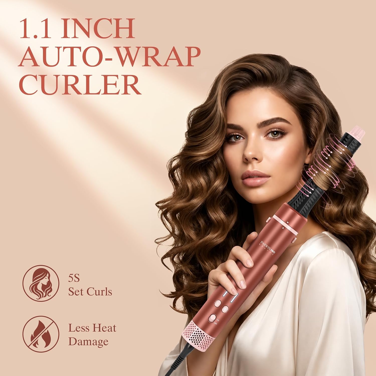 MaxAir Worldwide Dual Voltage Hair Dryer Brush Hot Air Styler Autowrap Curler Air Hair Straightener PARWIN PRO Blow Dryer Brush Smooth Frizz Flyaways,Volumize,Wet to Dry Straight,Detangle Cord,Amber