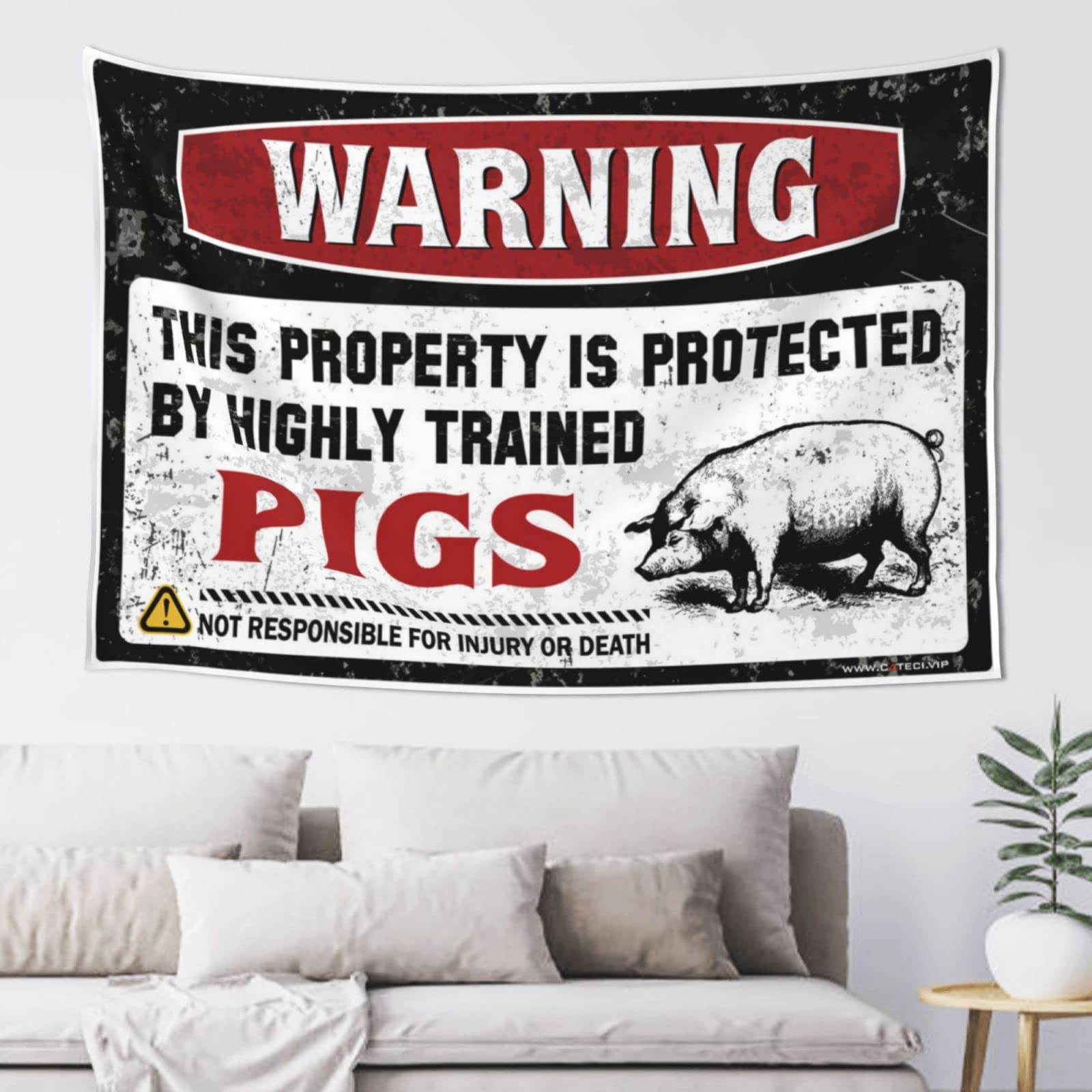 Pravoxi Men's One Color Sports Bar Decor Warning This Property Is Protected By A Highly Trained Pigs Tapestry Sports Bar Decor Tapestrys(75X100cm)