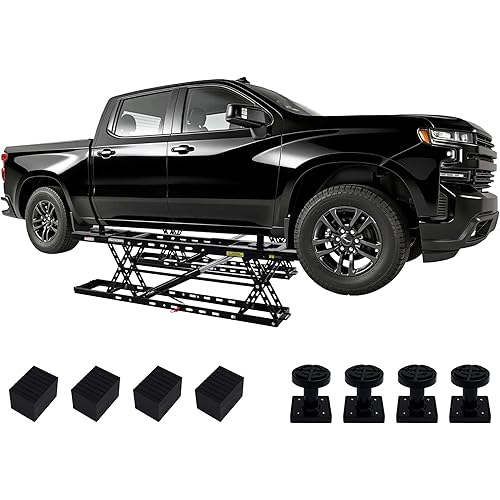 8000 LBS Portable Car Lift, Heavy-Duty Q355B Steel Car Lift for Home Garage, Adjustable Height up to 27.4", Locking Levers & Extension Plate, Black