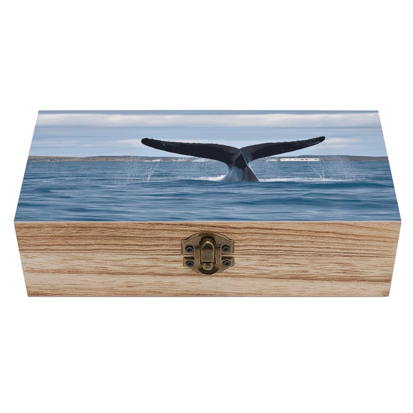 VstaDank Whale Tail Wooden Storage Box Wooden Keepsake Box with A Hinged Lid Fashion Memory Treasure Boxes Decorative Jewelry Case for Crafts Photo Home Decor Wood Gift Box