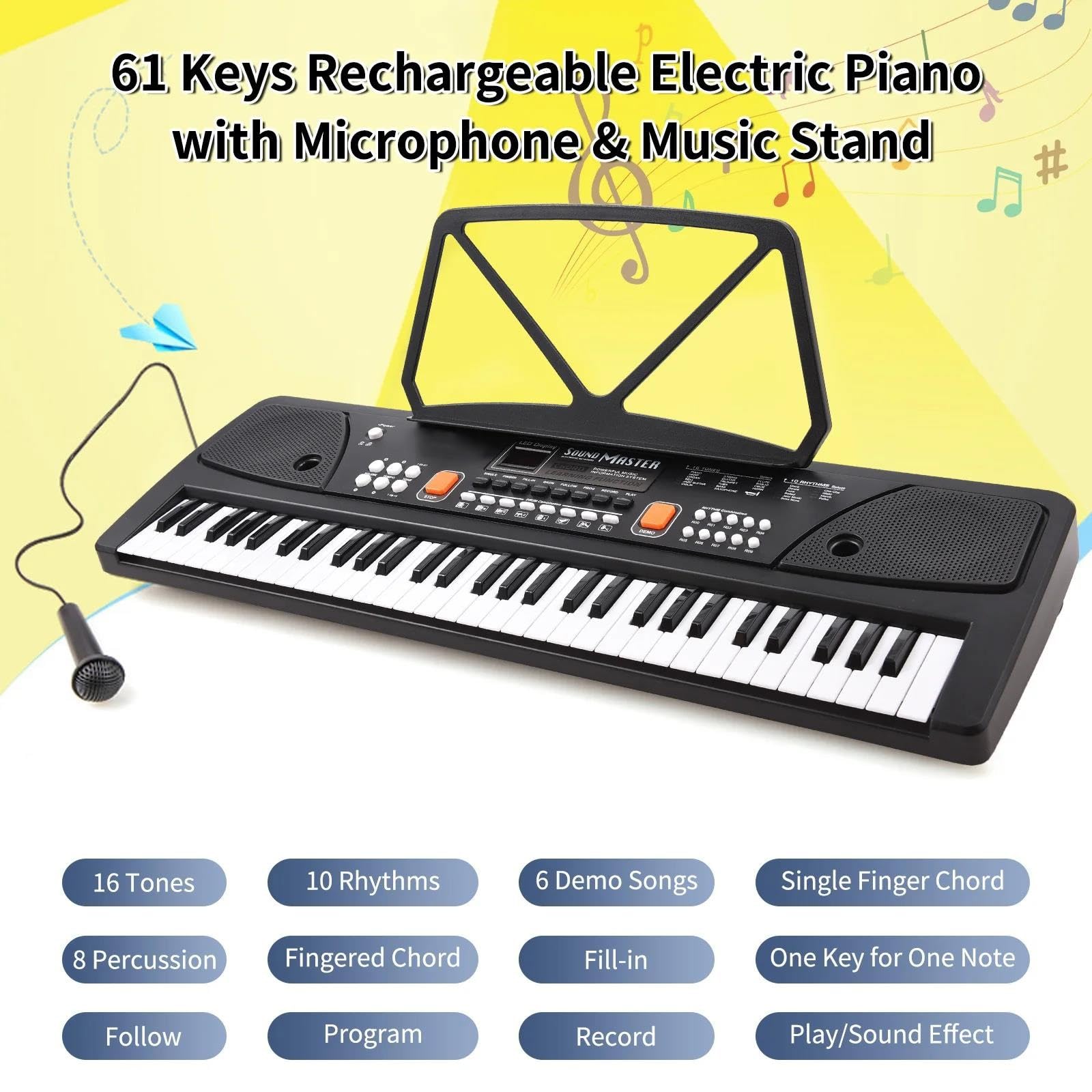 Tastiera Elettronica Professionale Organo Elettronico A 61 Tasti Con Microfono Tastiera Digitale Pianoforte Elettrico Con Display LED Doppi Altoparlanti Stereo Integrati