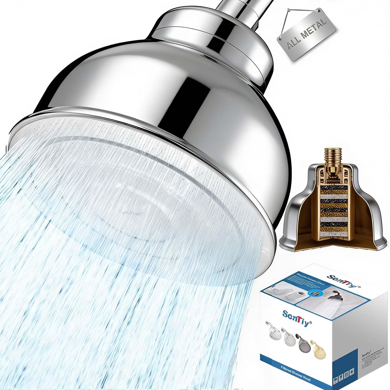 Pomme de douche filtrante en métal pour transformer votre salle de bain en spa purifiant