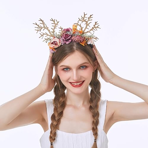 Miniatura 2 de Vivivalue - Diadema floral ajustable para el pelo, diseño de flores con lazo bohemio, talla única