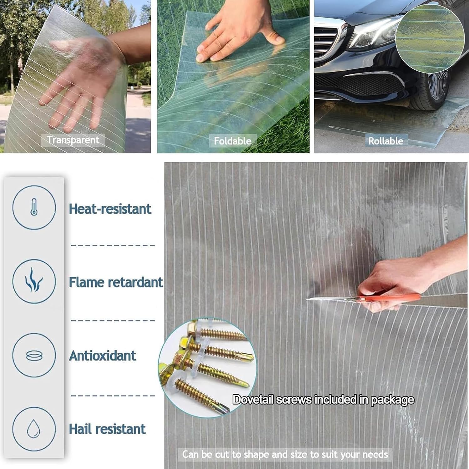 Polycarbonate Roofing Sheet,1.8mm Glassfiber Panel Easy to Bend & Cut,UV Resistant Greenhouse Canopy Window Awning Outdoor Polycarbonate Solid Sheet Rain Shelter Replacement,1/1.2/1.5m wide(1*10m)