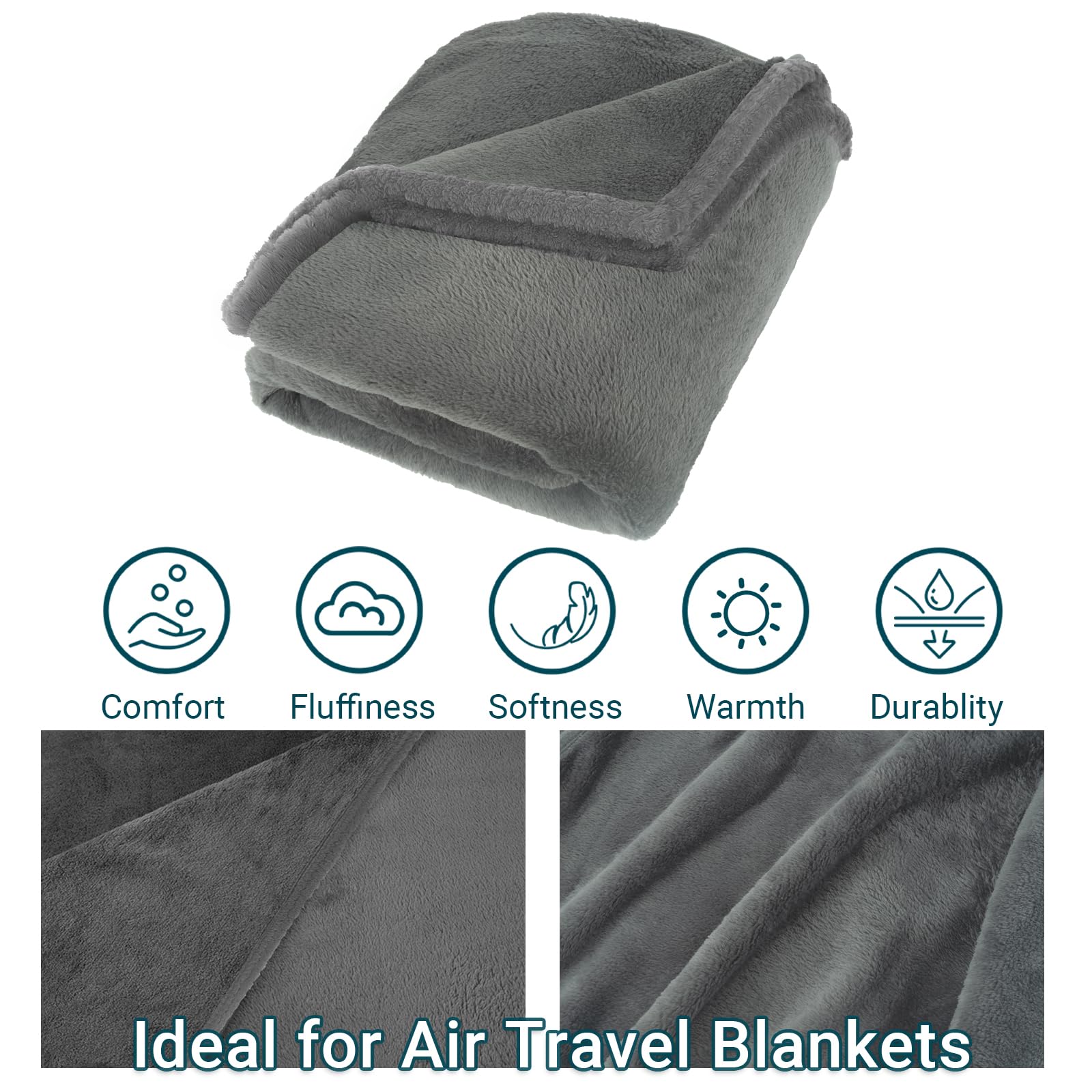 Almohada de viaje suave 3 en 1, manta de avión para viajes largos, esencial con funda de almohada para bolsa, funda de equipaje de mano y clip para mochila (gris)