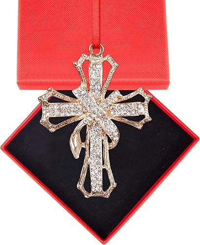 Miniatura 27 de WaaHome Adornos de Navidad cristianos de cruz – Adornos religiosos de metal para decoración de árbol de Navidad, regalos para mujeres, hombres, Rosa