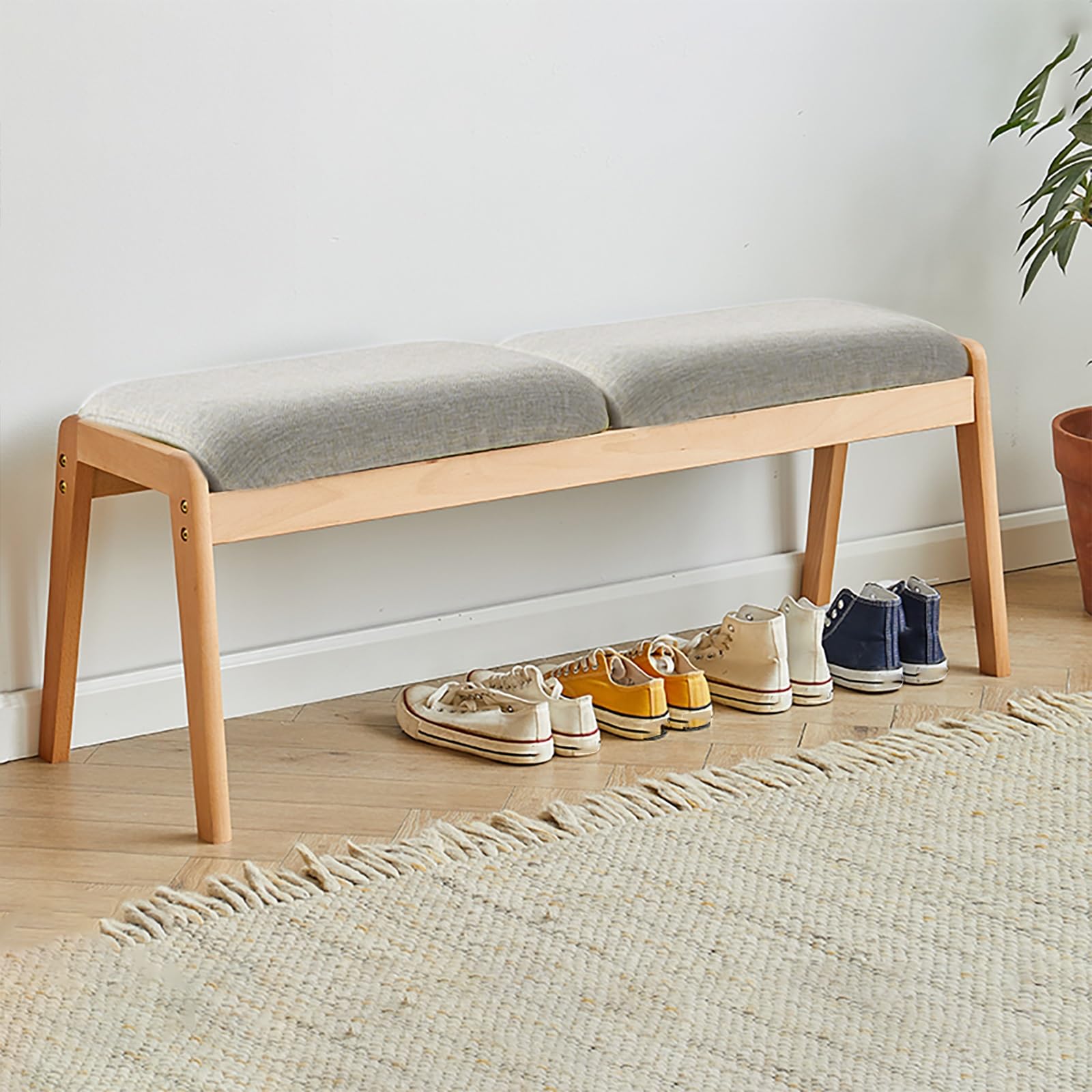 Banco tapizado de madera gris 112cm para vestíbulo y comedor chic 1