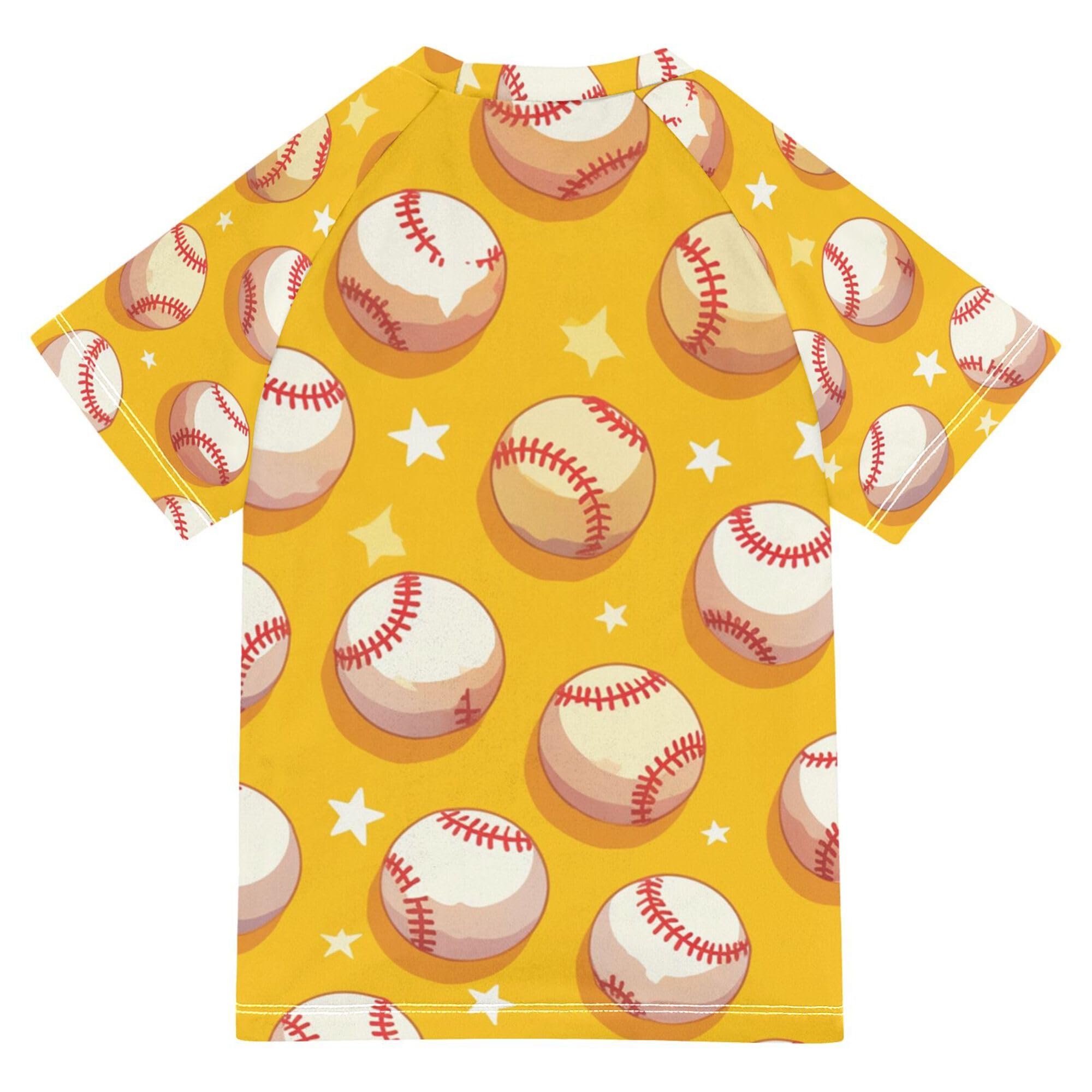 Wudan Cartoon Baseballs Yellow Kids Bathing Suits Girls UV Protection Kids Rash Guard Swim Girls Swimwears Summer Clothes for Youth Boys 5-6T