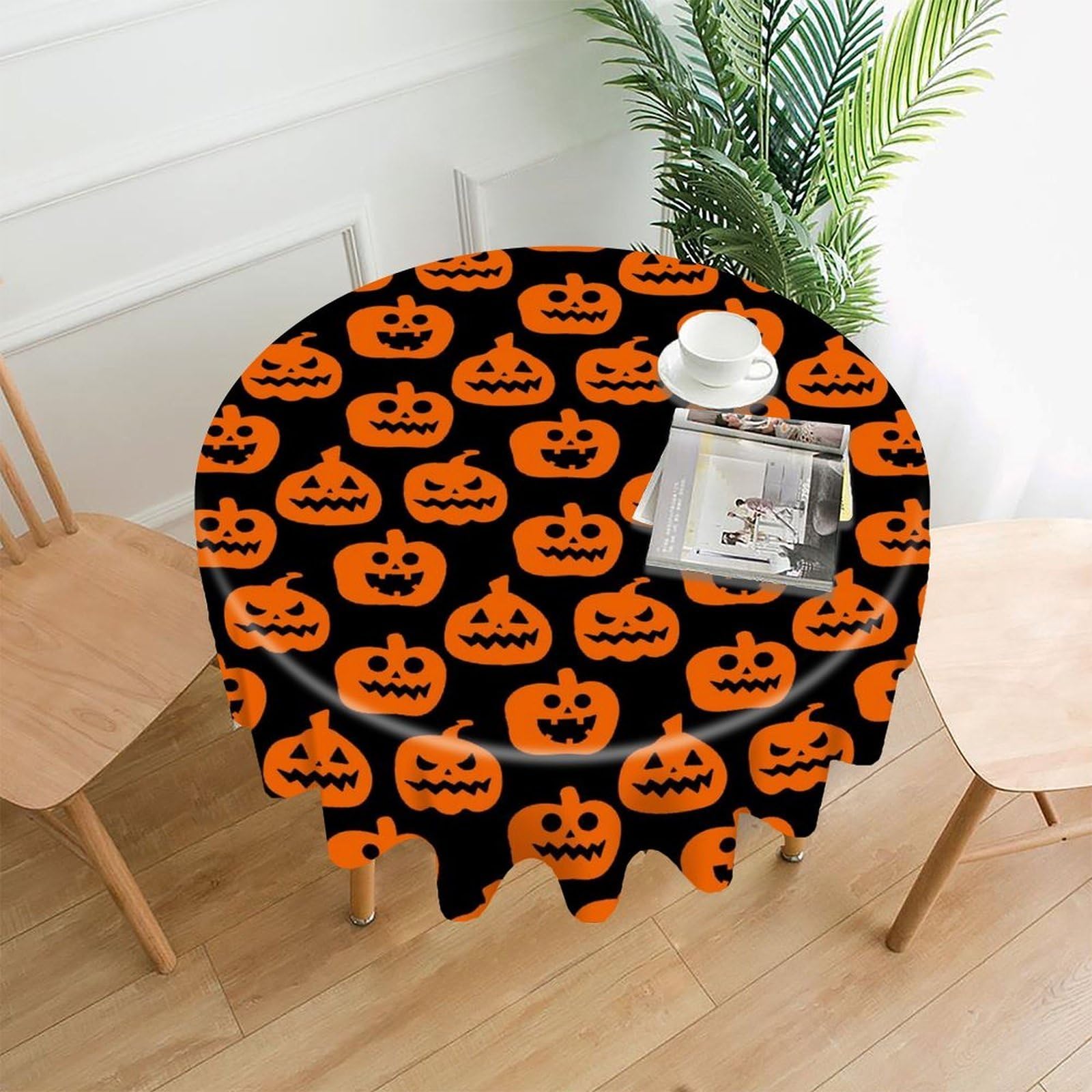 FekiLoot Horror Pumpkin Pattern Tablecloth Decorative Round Table Cloth Wrinkle Resistant Washable Circle Table Cover Round Tablecloth for Picnic Party Camping Dining 60 Inch
