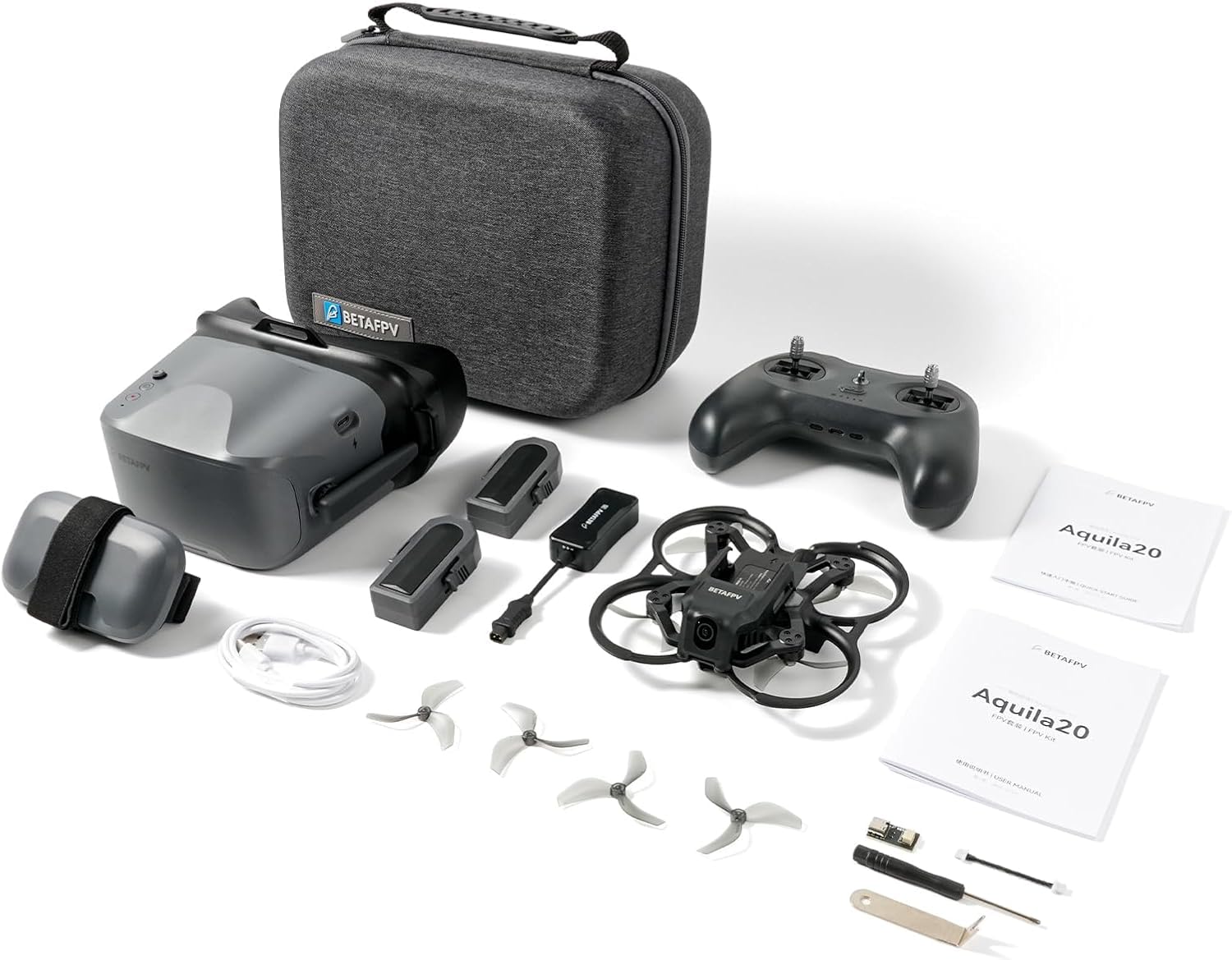 BETAFPV Aquila20 FPV Kit con altitud Hold Stable Hover, transmisor de radio LiteRadio 4 SE, anteojos VR04 FPV compatibles con DVR, sistema de propulsión 2S Drone RTF para FPV principiante mosca