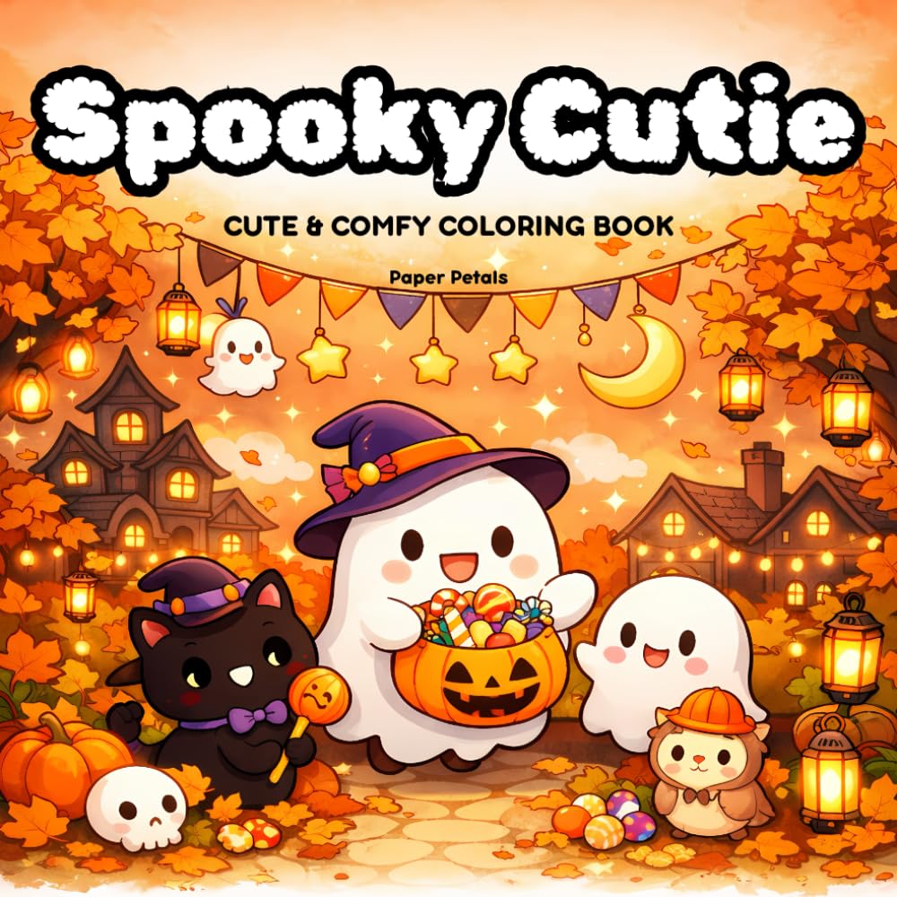 Spooky Cutie: Coloring Book for Adults and Teens Featuring 52 Unique Pages of Cozy Scenes, Friendly Creatures, and Halloween Magic