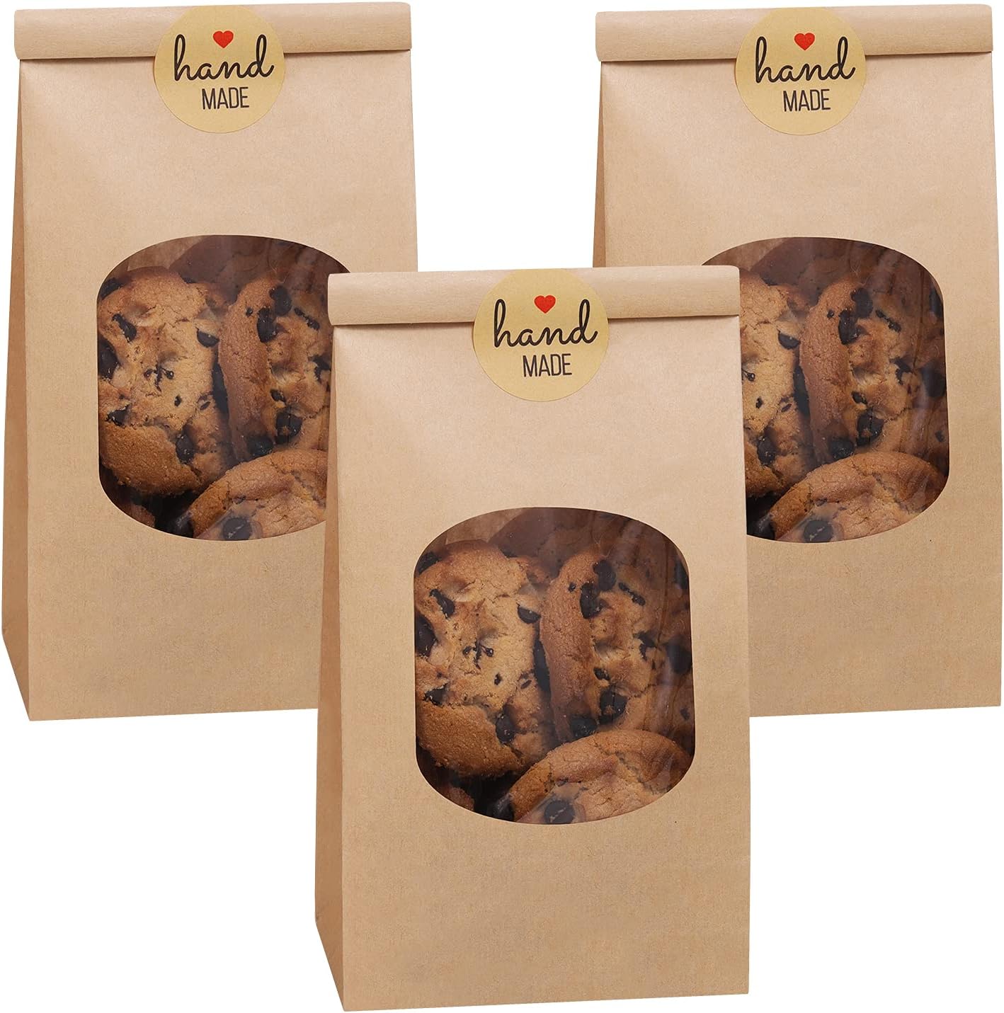 Eupako 3.54x2.36x6.7" Bakery Bags with Window 50 PCS Brown Tin Tie Tab Lock Bags Kraft Paper Bags for Cookies, Coffee