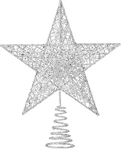 Christmas Tree Toppers Glitter Silver Star for Christmas Tree Decoration