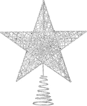 Christmas Tree Toppers Glitter Silver Star for Christmas Tree Decoration