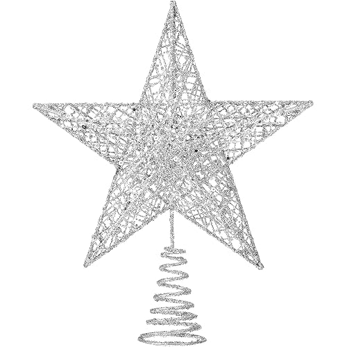 Christmas Tree Toppers Glitter Silver Star for Christmas Tree Decoration