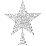 Christmas Tree Toppers Xmas Glitter Silver Hollow Star Treetop Topper for Christmas Tree Decoration